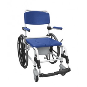 Rehab Shower and Commode Chair Padded with 24" Rear Wheels - Aluminum